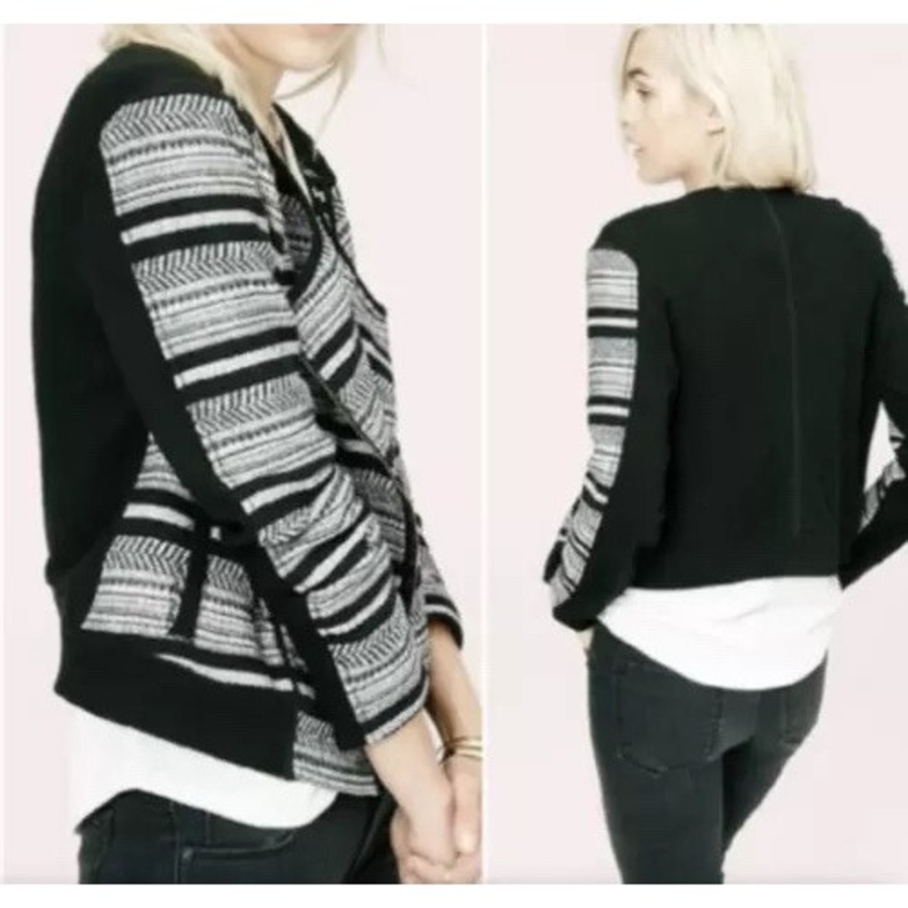 Lou & Grey Moto Knit Jacket S Black White Zip Up Soft Grunge